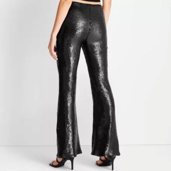 Future Collective Women's High Rise Sequin Full Length Flare Pants Size 16 - Picture 2 of 13